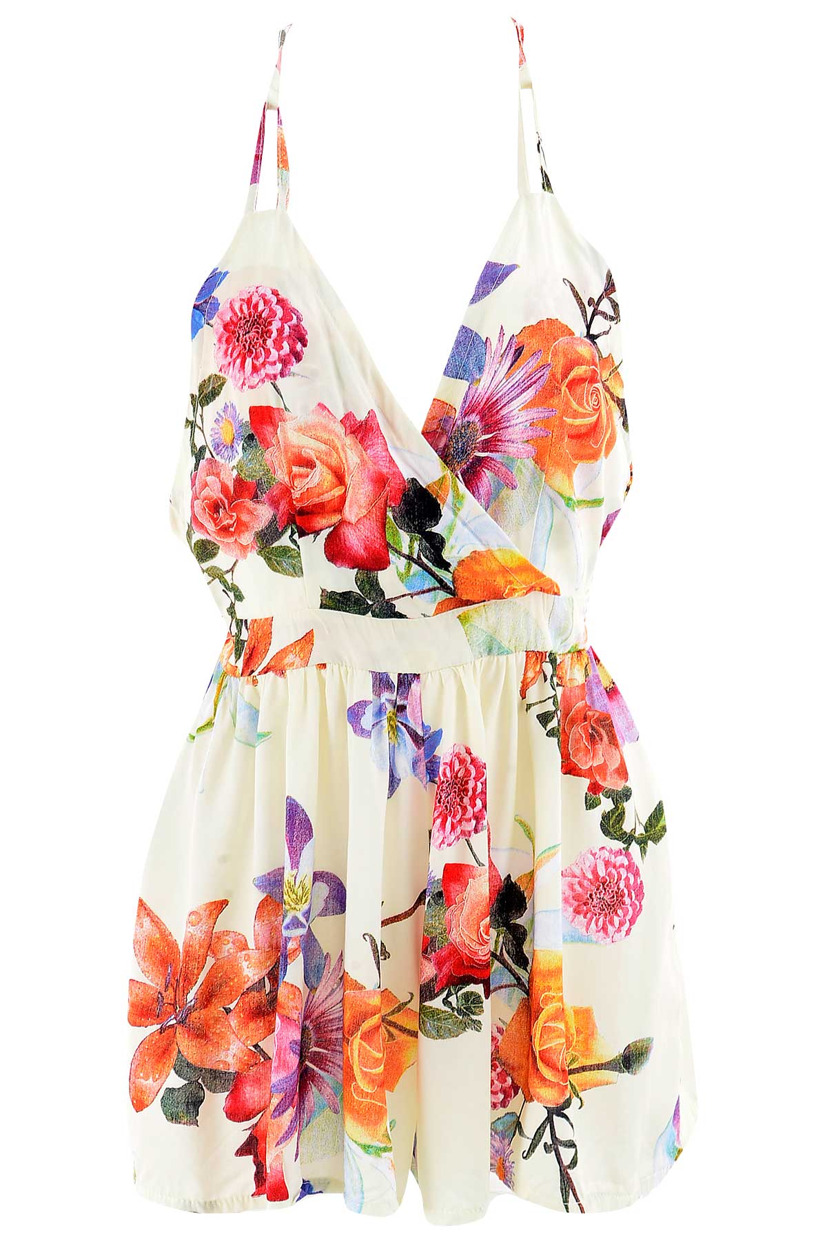 Floral Stylish Surplice Front Romper on Luulla