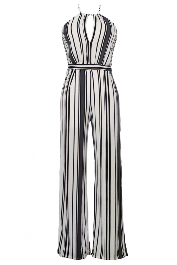 black and white halter jumpsuit