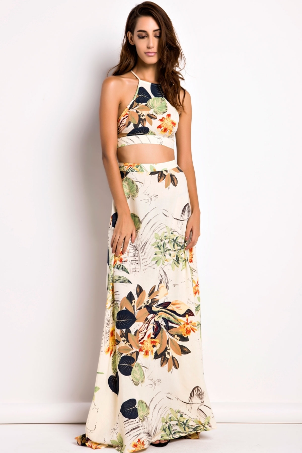 Spaghetti Strap Crop Top Maxi Skirt Sets On Luulla