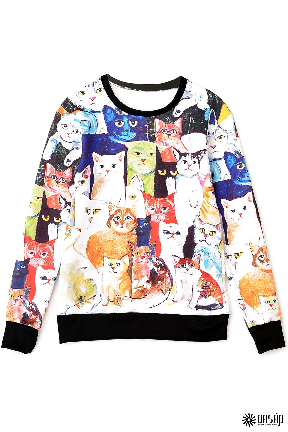 Cute Cat Family Pattern Sweatshirt on Luulla
