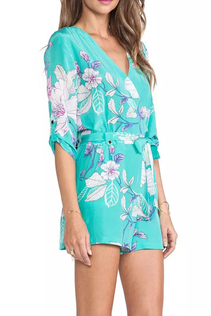Sexy Hot Floral Middle-Waist Aqua Romper on Luulla